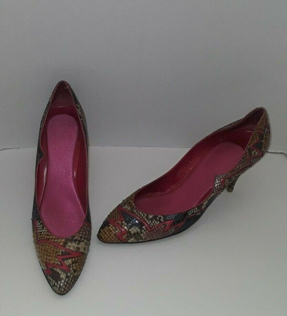 Roberto Gil Multi Reptile Embossed Pointy Toe Pumps Women's High Heels 11N